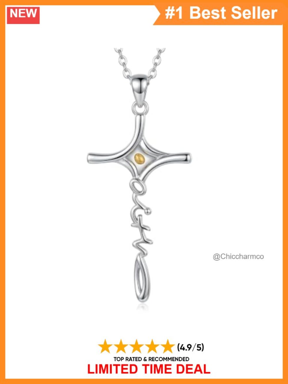 ONEFINITY Faith Cross Necklace 925 Sterling Silver Mustard Seed Pendant